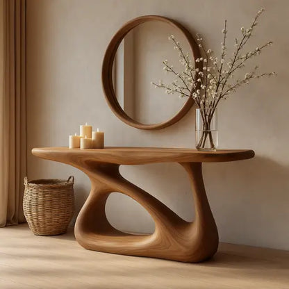 Handcrafted Solid Wood Bloom Console Table – Modern Organic Sculpture Lynnsnail