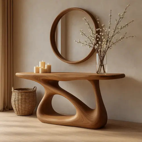 Handcrafted Solid Wood Bloom Console Table – Modern Organic Sculpture Lynnsnail