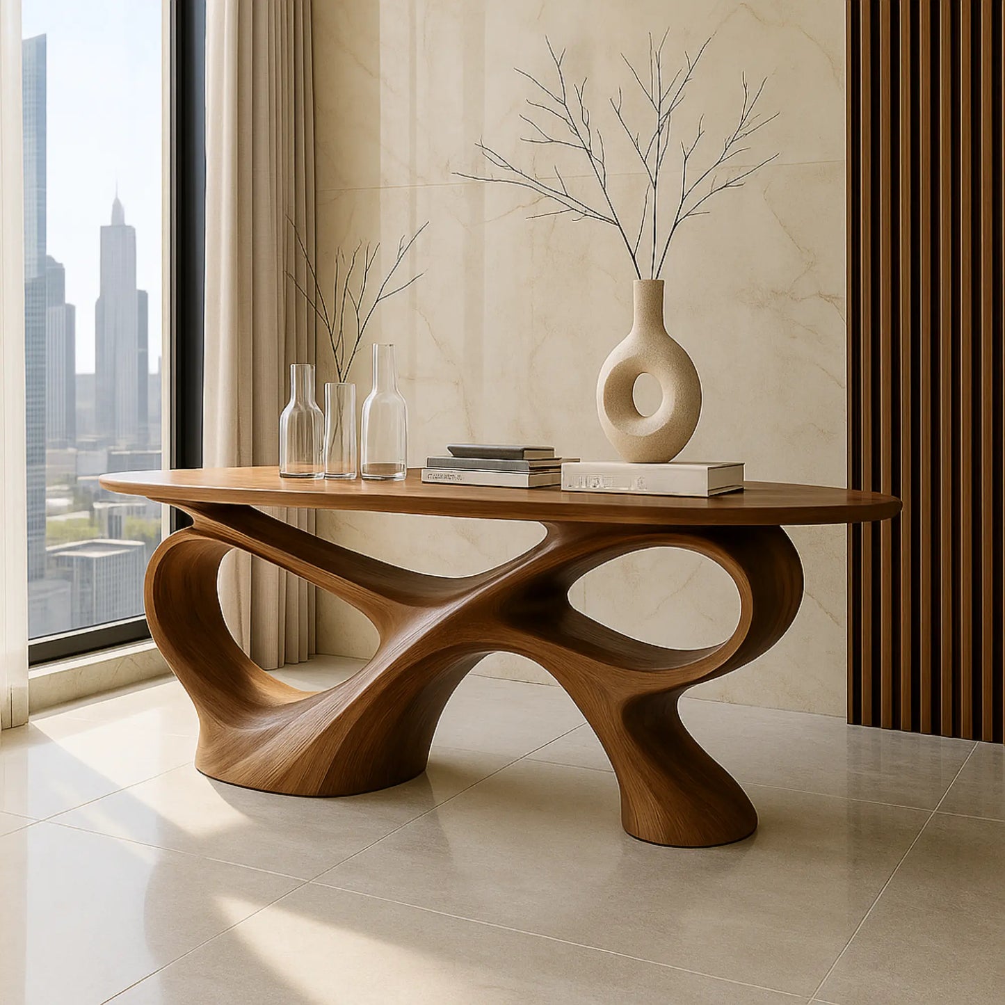 Handcrafted Solid Wood Sculptural Console Table – Contemporary Organic Style Lynnsnail