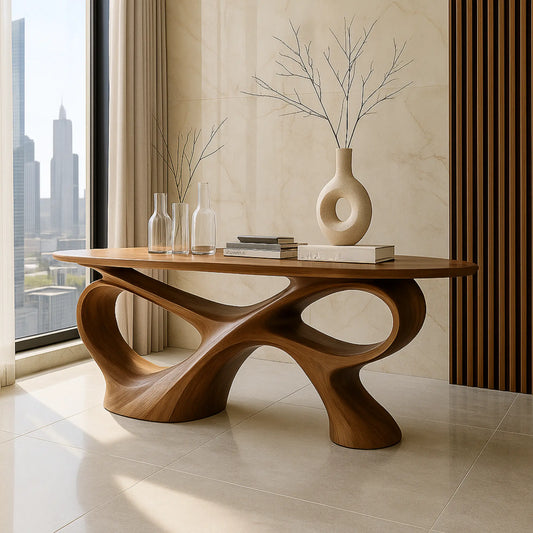 Handcrafted Solid Wood Sculptural Console Table – Contemporary Organic Style Lynnsnail