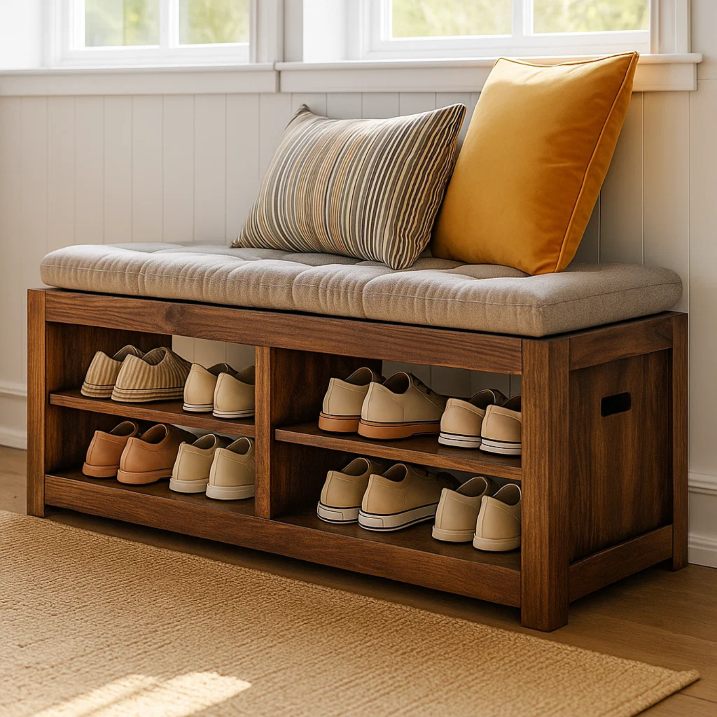Handcrafted Solid Wood Bench – Transitional Design with Comfortable Upholstered Top Lynnsnail