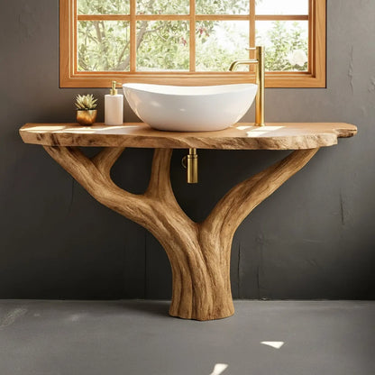 Handcrafted Solid Wood Bathroom Vanity - Unique Live Edge Tree Root Console Lynnsnail