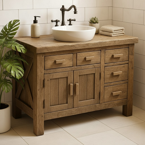 Handcrafted Solid Wood Bathroom Vanity - Rustic Farmhouse Style with X-Brace Detail Lynnsnail