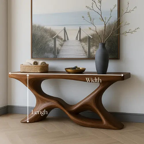 Handcrafted Solid Wood Shoreline Console Table – Modern Organic Sculpture Lynnsnail