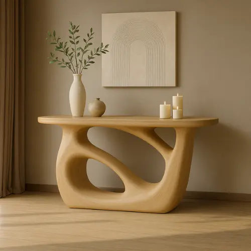 Handcrafted Solid Wood Sculptural Console Table – Light Oak Organic Form Lynnsnail