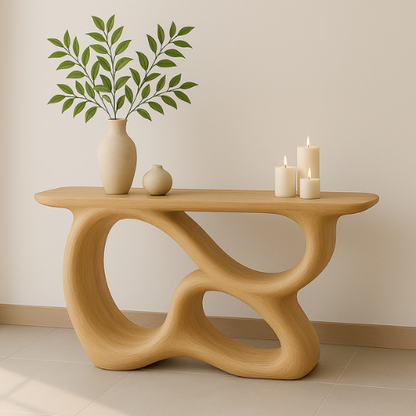 Handcrafted Solid Wood Sculptural Console Table – Light Oak Modern Design Lynnsnail