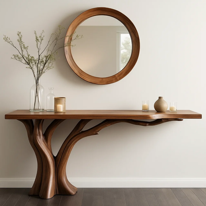 Handcrafted Solid Wood Entryway Console Table with Organic Branch Design Lynnsnail