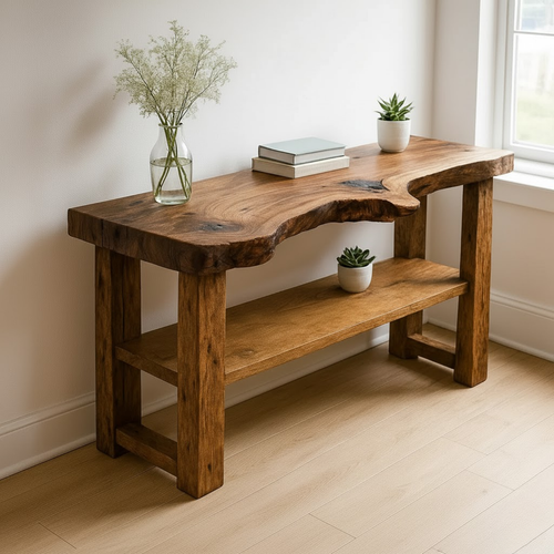 Handcrafted Solid Wood Console Table – Sculptural Organic Live-Edge Design Lynnsnail