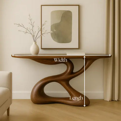 Handcrafted Solid Wood Flowline Console Table – Modern Organic Sculpture Lynnsnail
