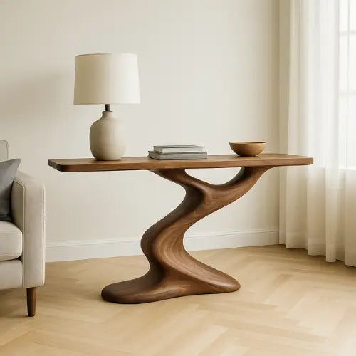 Handcrafted Solid Wood Wave Console Table – Contemporary Organic Form Lynnsnail