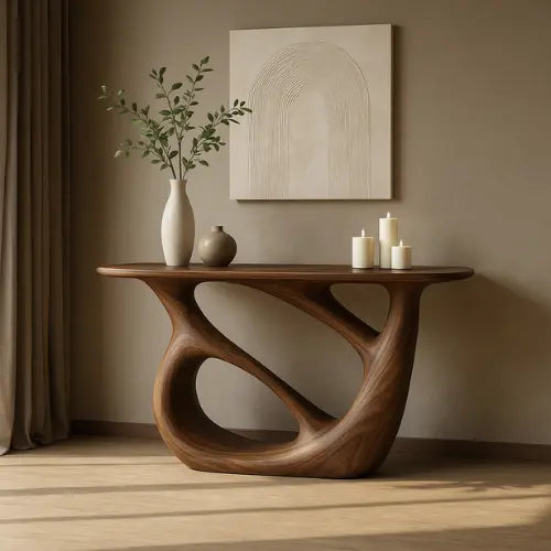 Handcrafted Solid Wood Continuum Console Table – Contemporary Organic Sculpture Lynnsnail