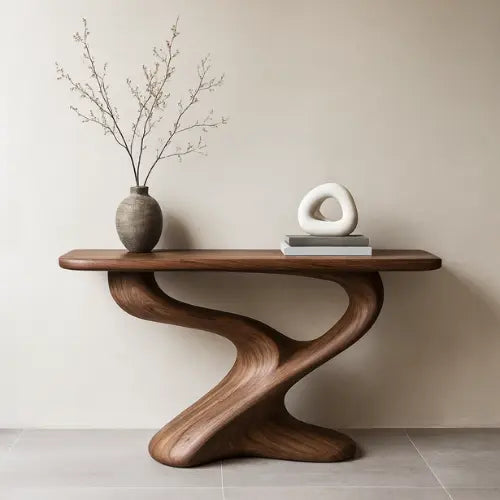 Handcrafted Solid Wood Flow Console Table – Modern Organic Sculpture Lynnsnail