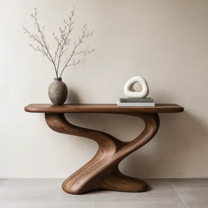 Handcrafted Solid Wood Flow Console Table – Modern Organic Sculpture Lynnsnail