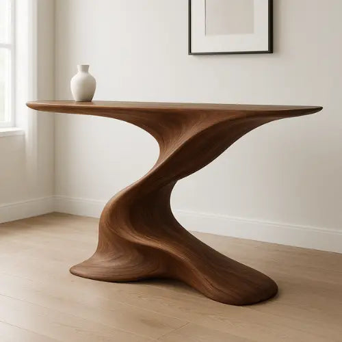 Handcrafted Solid Wood Twist Console Table – Sculptural Modern Design Lynnsnail