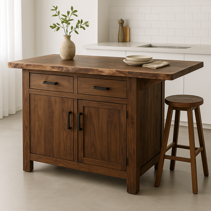 Handcrafted Solid Wood Kitchen Island - Storage Cabinets & Drawers