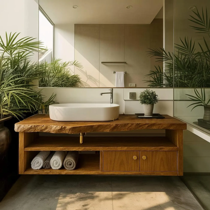 Handcrafted Solid Wood Floating Vanity, Organic Live Edge Bathroom Console with Storage Lynnsnail