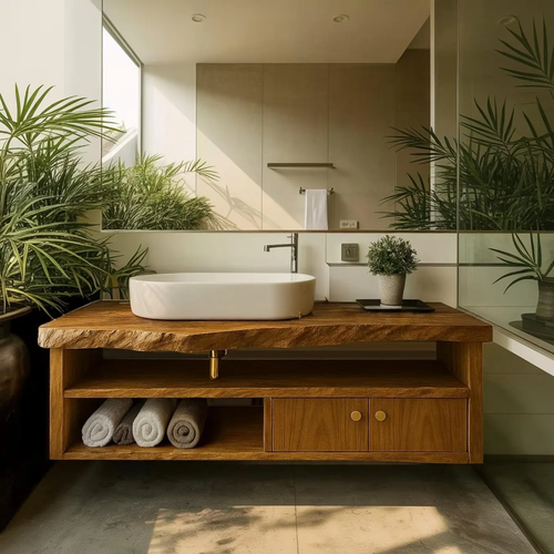 Handcrafted Solid Wood Floating Vanity, Organic Live Edge Bathroom Console with Storage Lynnsnail