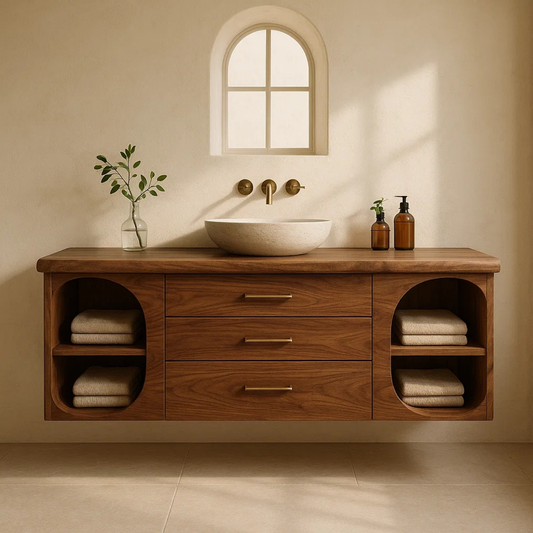 Handcrafted Solid Wood Floating Vanity - Modern Wall-Mounted Cabinet with Arches Lynnsnail