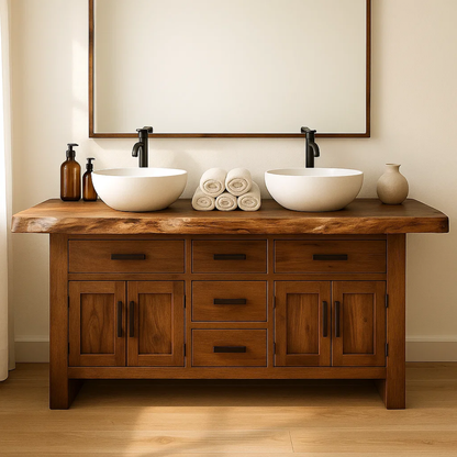 Handcrafted Solid Wood Bathroom Vanity - Live Edge Rustic Cabinet with Doors & Sink Lynnsnail