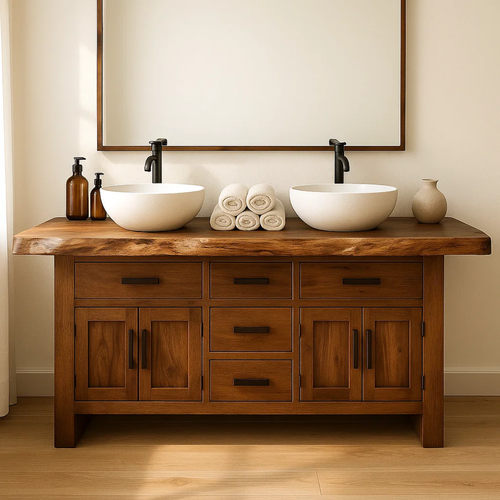 Handcrafted Solid Wood Bathroom Vanity - Live Edge Rustic Cabinet with Doors & Sink Lynnsnail