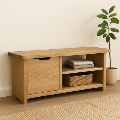Handcrafted Solid Wood Bench – Oak Entryway Storage Bench & Cabinet Lynnsnail