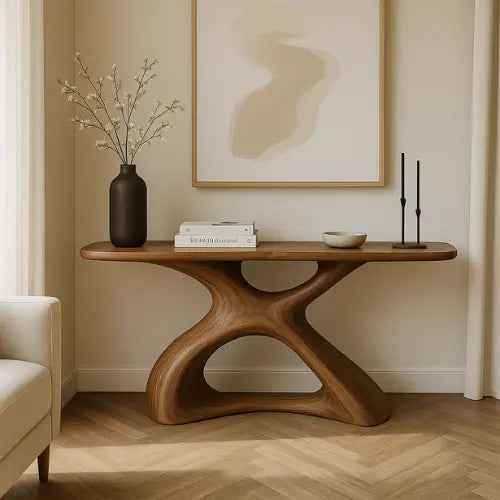 Handcrafted Solid Wood Aura Console Table – Modern Organic Form Lynnsnail