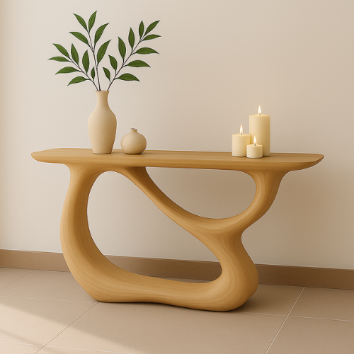 Handcrafted Solid Wood Wave Console Table – Contemporary Light Oak Finish Lynnsnail