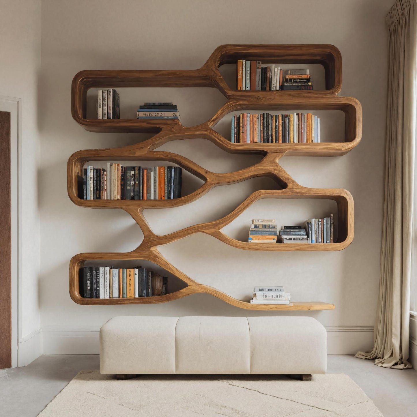 Modern Sculpted Bookcase For Living Room Lynnsnail