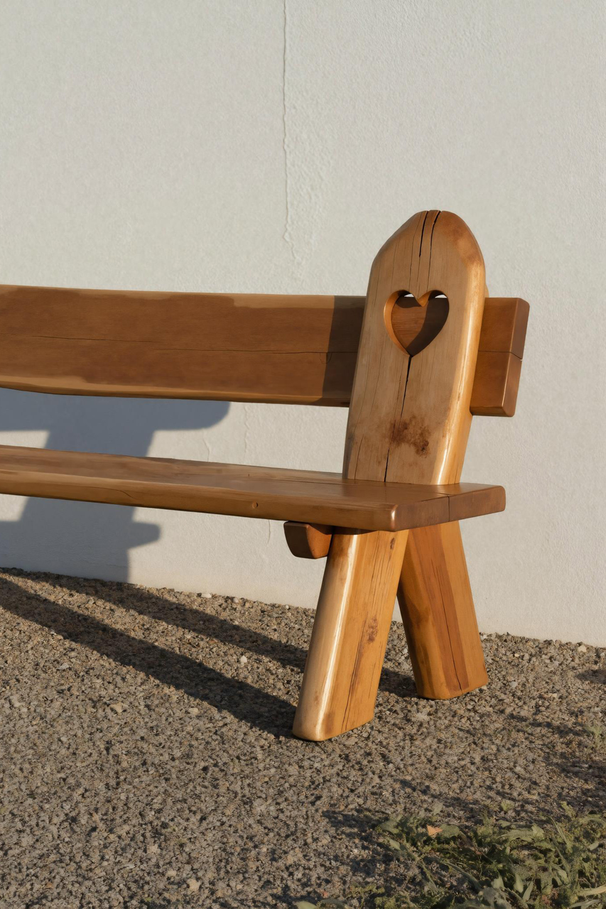 Rustic Handmade Bench With Heart Cutout For Garden Or Porch Lynnsnail