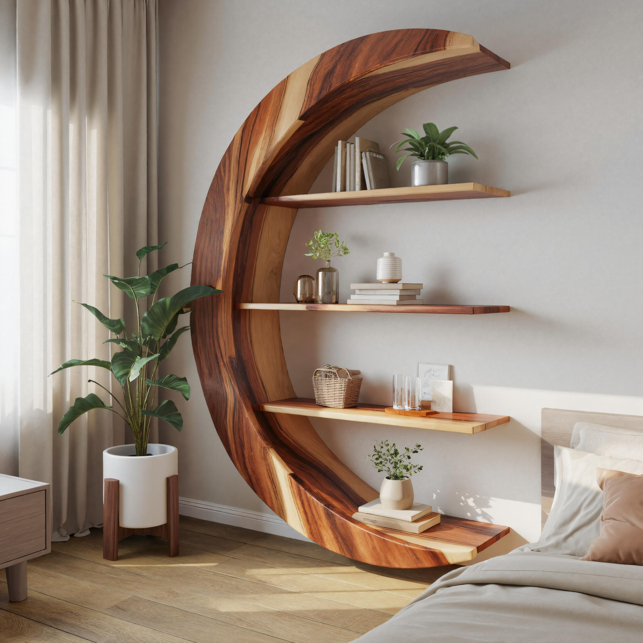 Modern Floating Moon Bookshelf For Living Room Or Bedroom Lynnsnail