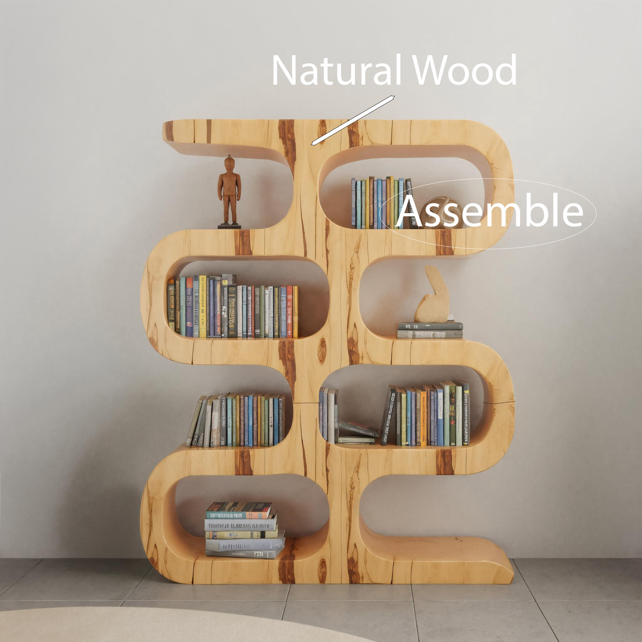 Modern Curved Bookshelf For Japandi Or Minimalist Living Room Lynnsnail