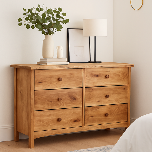 Handcrafted Solid Wood Dresser – Rustic Scandinavian 6 Drawer Chest for Bedroom Storage Lynnsnail