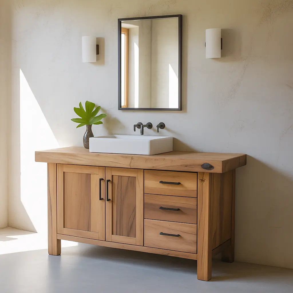 Handcrafted Solid Wood Bathroom Vanity – Rustic Modern Base with 3 Drawers and Cabinet Doors Lynnsnail