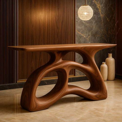 Handcrafted Solid Wood Sculptural Console Table – Flowform Organic Design for Luxury Interiors Lynnsnail