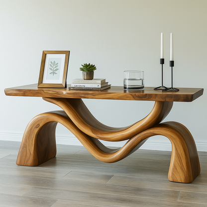 Handcrafted Solid Wood Waveflow Console Table – Sculptural Organic Design for Modern Interiors Lynnsnail