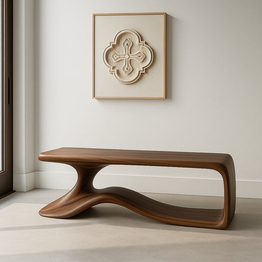 Handcrafted Solid Wood Bench – Modern Walnut Wave Bench with Sculptural Organic Form