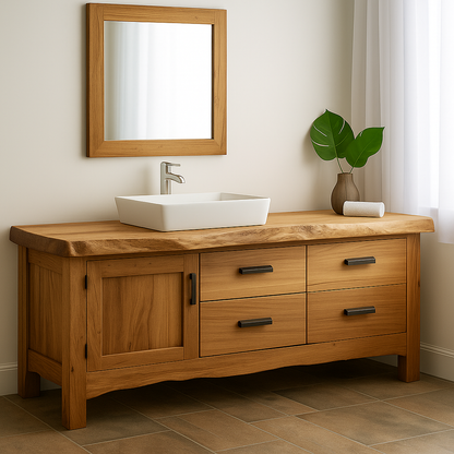 Handcrafted Solid Wood Bathroom Vanity – Natural Live Edge Base with 4 Drawers and Door Cabinet Lynnsnail