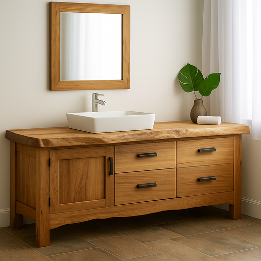 Handcrafted Solid Wood Bathroom Vanity – Natural Live Edge Base with 4 Drawers and Door Cabinet Lynnsnail