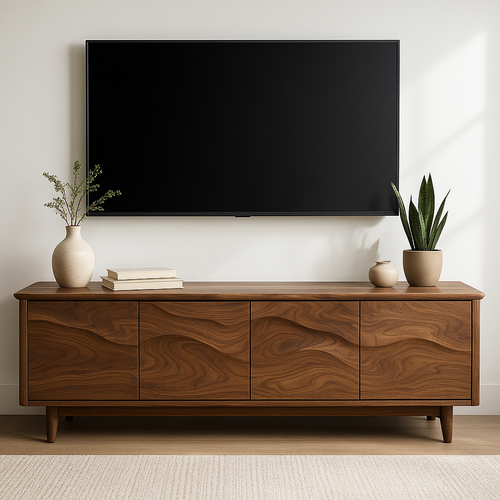 Handcrafted Solid Wood TV Stand – Modern Organic Media Console with Flow Pattern Lynnsnail