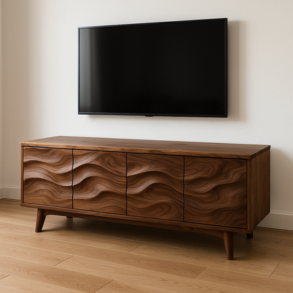 Handcrafted Solid Wood Wavefront TV Stand – Modern Sculptural Media Console Lynnsnail