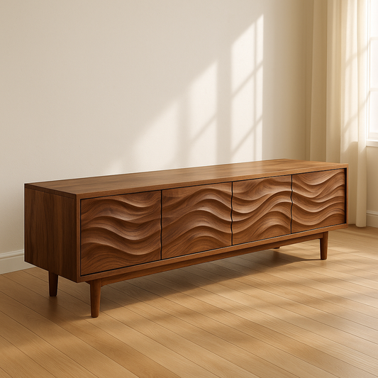 Handcrafted Solid Wood Wavefront TV Stand – Modern Sculptural Media Console Lynnsnail