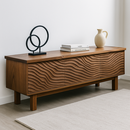 Handcrafted Solid Wood TV Stand – Sculptural Wavefront Media Console for Modern Living Room Lynnsnail
