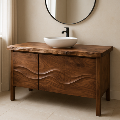 Handcrafted Solid Wood Bathroom Vanity – Live Edge Organic Wavefront Design Lynnsnail