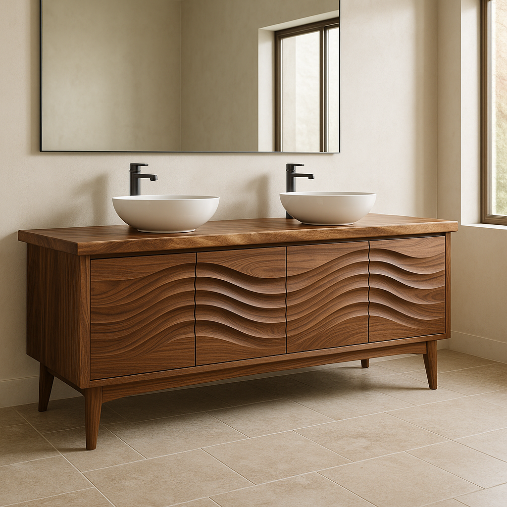 Handcrafted Solid Wood Double Sink Vanity – Modern Organic Wavefront Design Lynnsnail