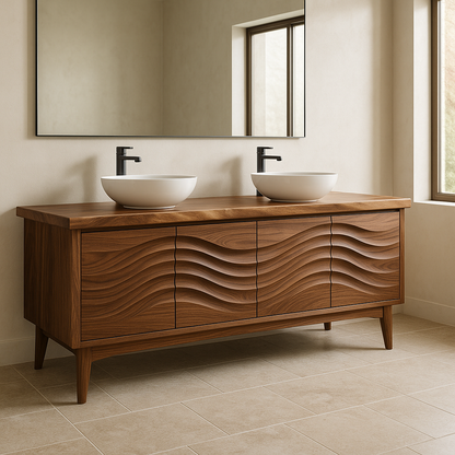 Handcrafted Solid Wood Double Sink Vanity – Modern Organic Wavefront Design Lynnsnail