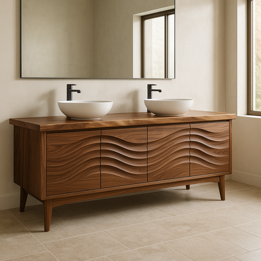 Handcrafted Solid Wood Double Sink Vanity – Modern Organic Wavefront Design Lynnsnail