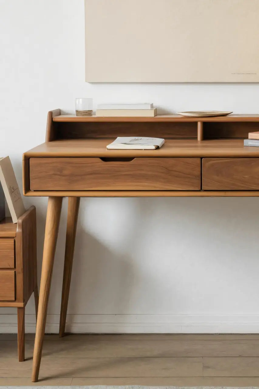 Mid Century Writing Desk With Drawers For Home Office Or Living Room Lynnsnail