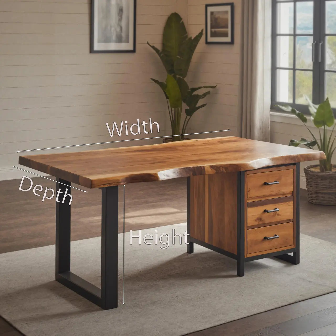 Modern Live Edge Office Desk With Drawer Storage For Workspace Lynnsnail