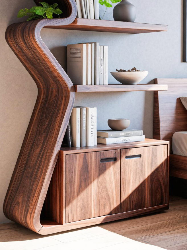 Modern Zigzag Bookshelf With Cabinet For Living Room Or Office Lynnsnail