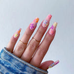 Pastel Floral Coffin Press-On Nails – Colorful Daisy Pattern – Matte Finish